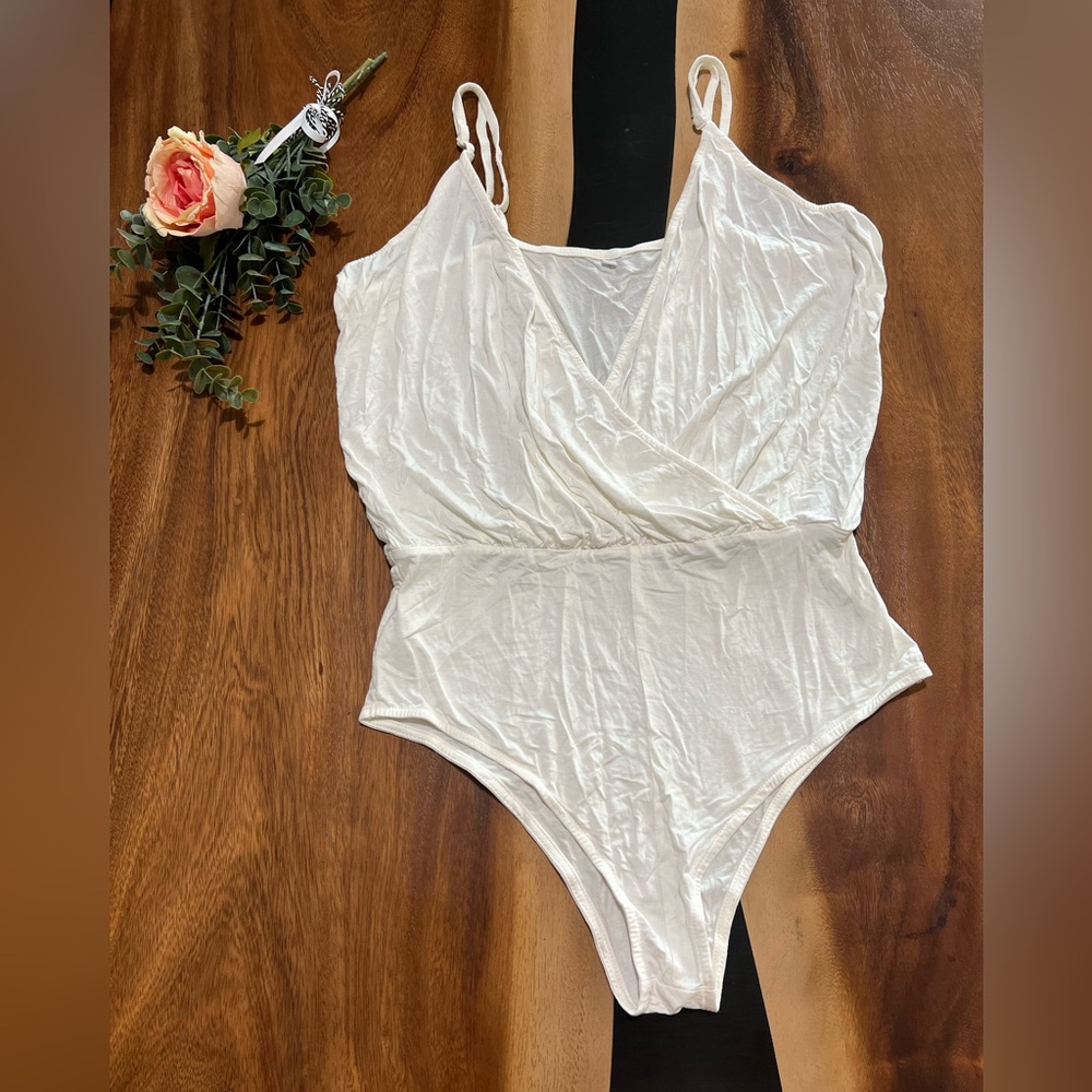 SHEIN White/Cream Faux Wrap Bodysuit